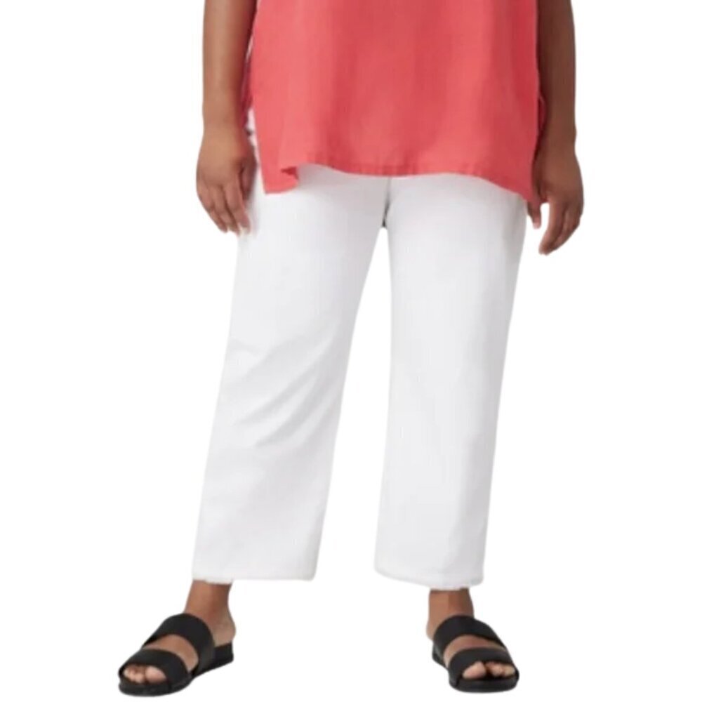 Eileen Fisher Organic Cotton Stretch Denim Straight Jean in White Sz. 3X NEW
